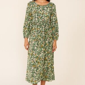 Who What Wear Floral Green Sundress with Balloon Sleeves